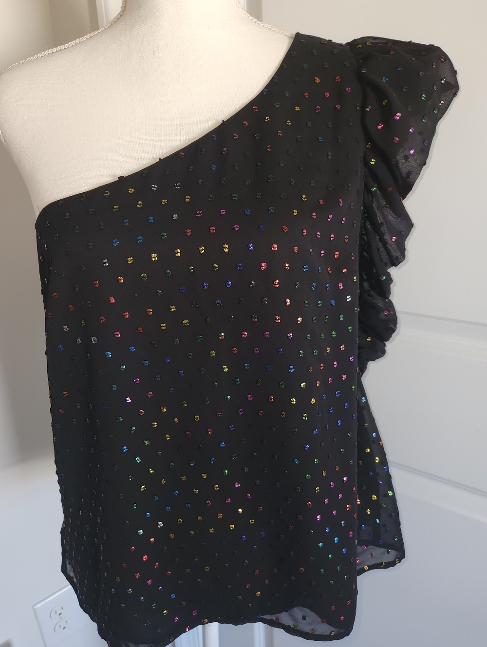 Nwt Trina Turk Rainbow Metallic one shoulder blouse large